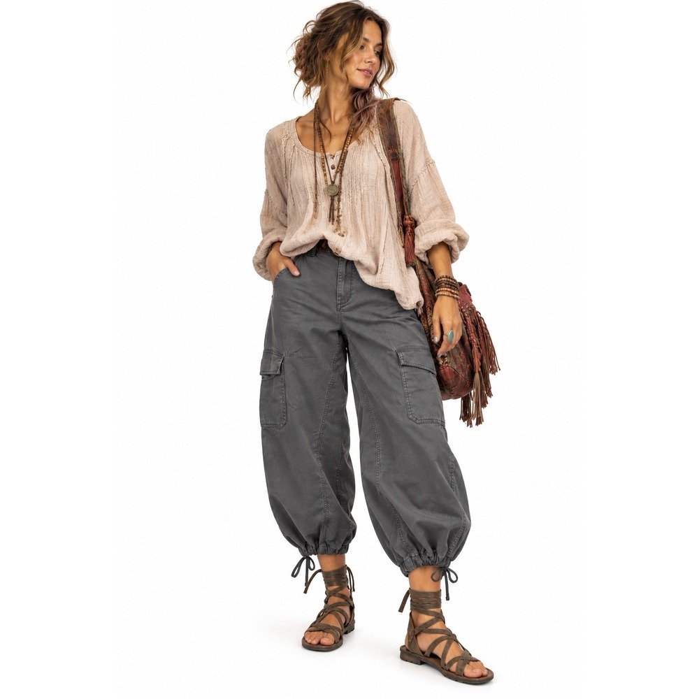 Old Navy High Rise Balloon Leg Cargo Pants XL Gray Boho Festival Relaxed Utility